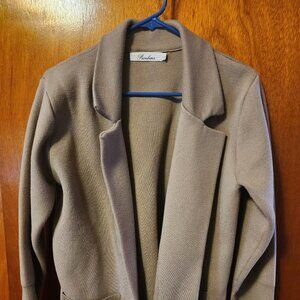 Women's Large Prinbara Tan Open W/ Pockets Long Cardigan Sweater